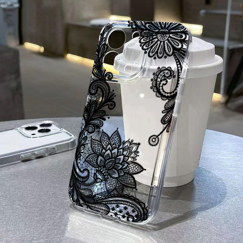 Xiaomi Poco X6 - العصرية الأسود الدانتيل زهرة نمط جراب